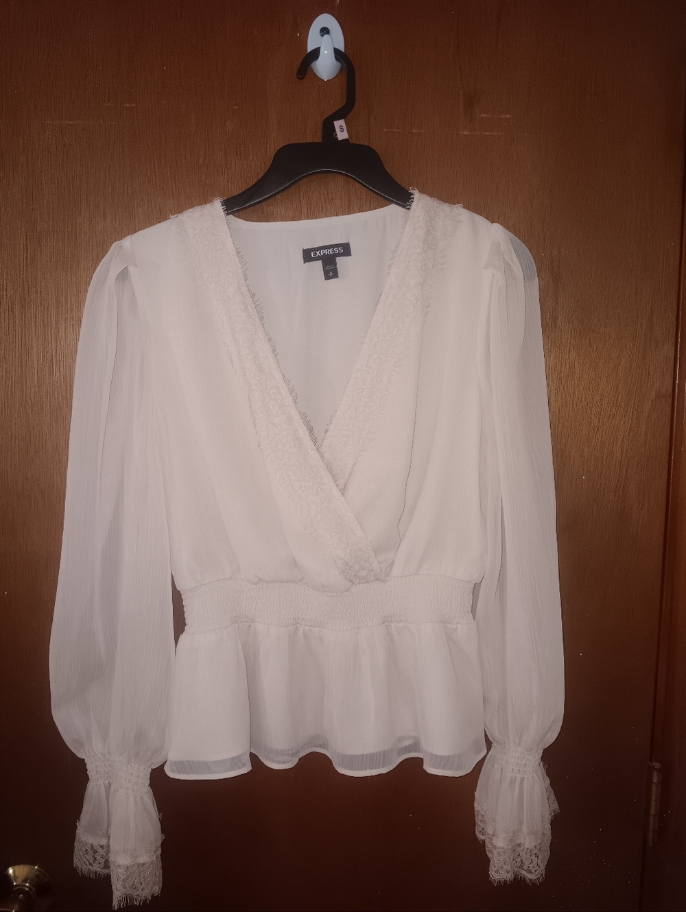 Express Sheer V-Neck Peplum Blouse